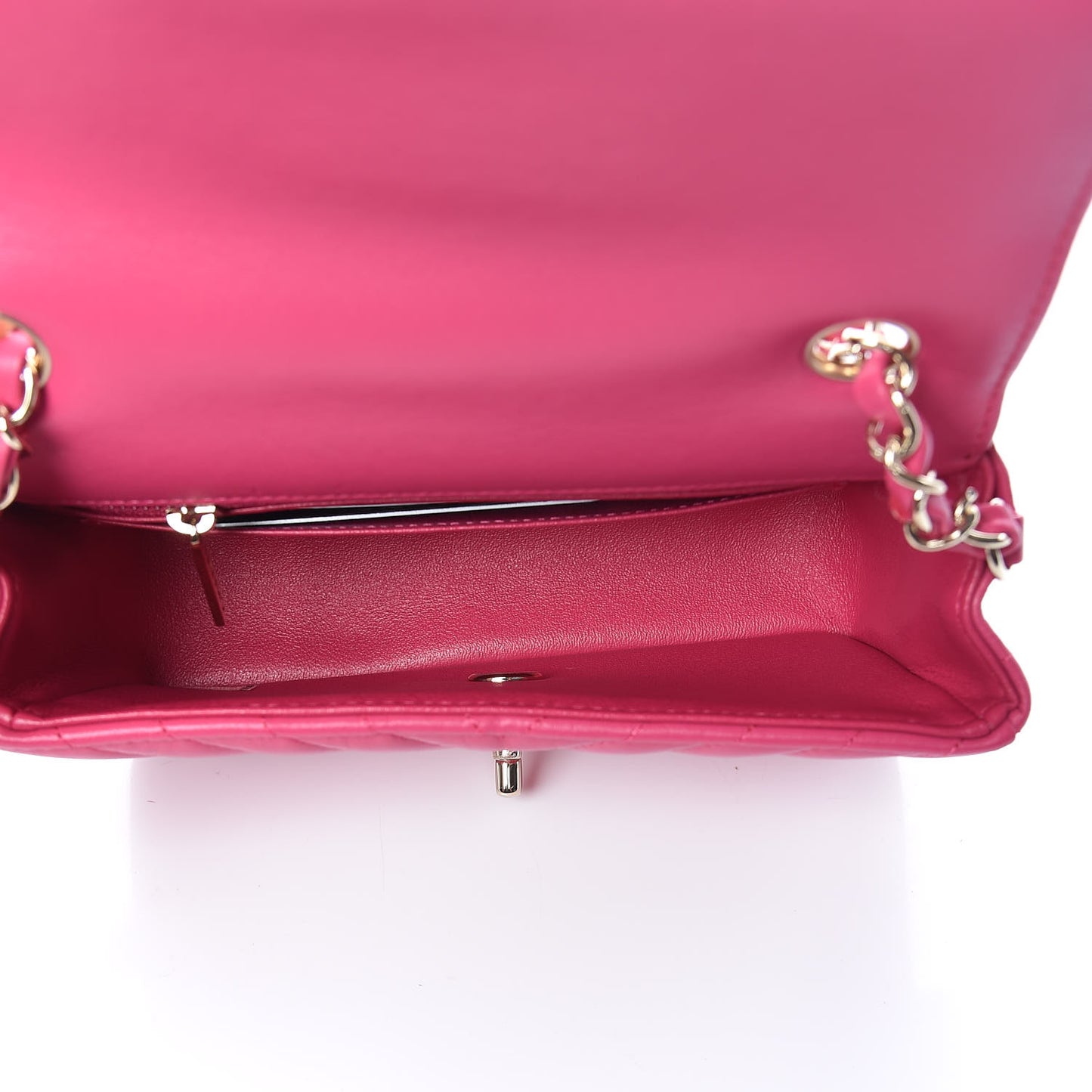 Lambskin Chevron Quilted Mini Rectangular Flap Fuchsia