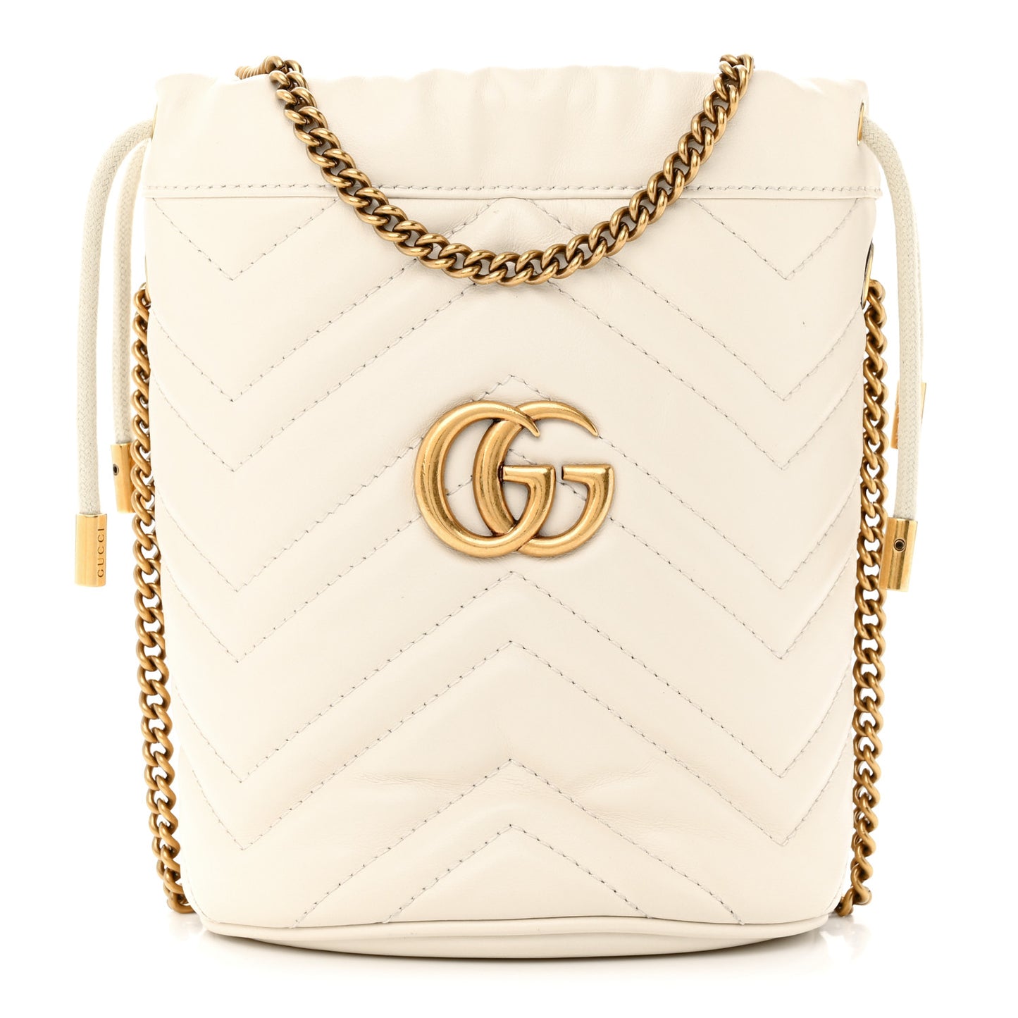 Calfskin Matelasse Mini GG Marmont 2.0 Bucket Bag White
