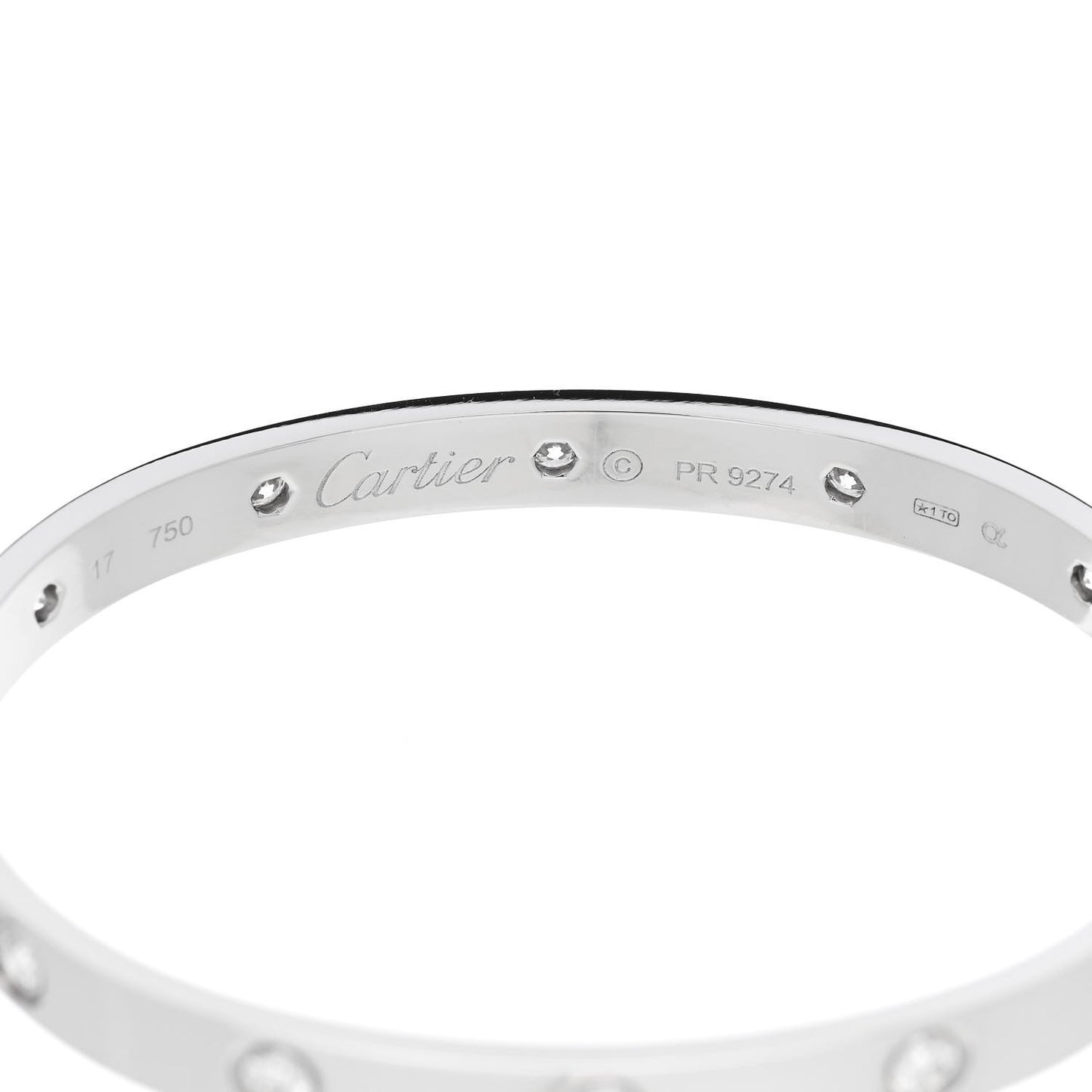 18K White Gold 10 Diamond LOVE Bracelet 17