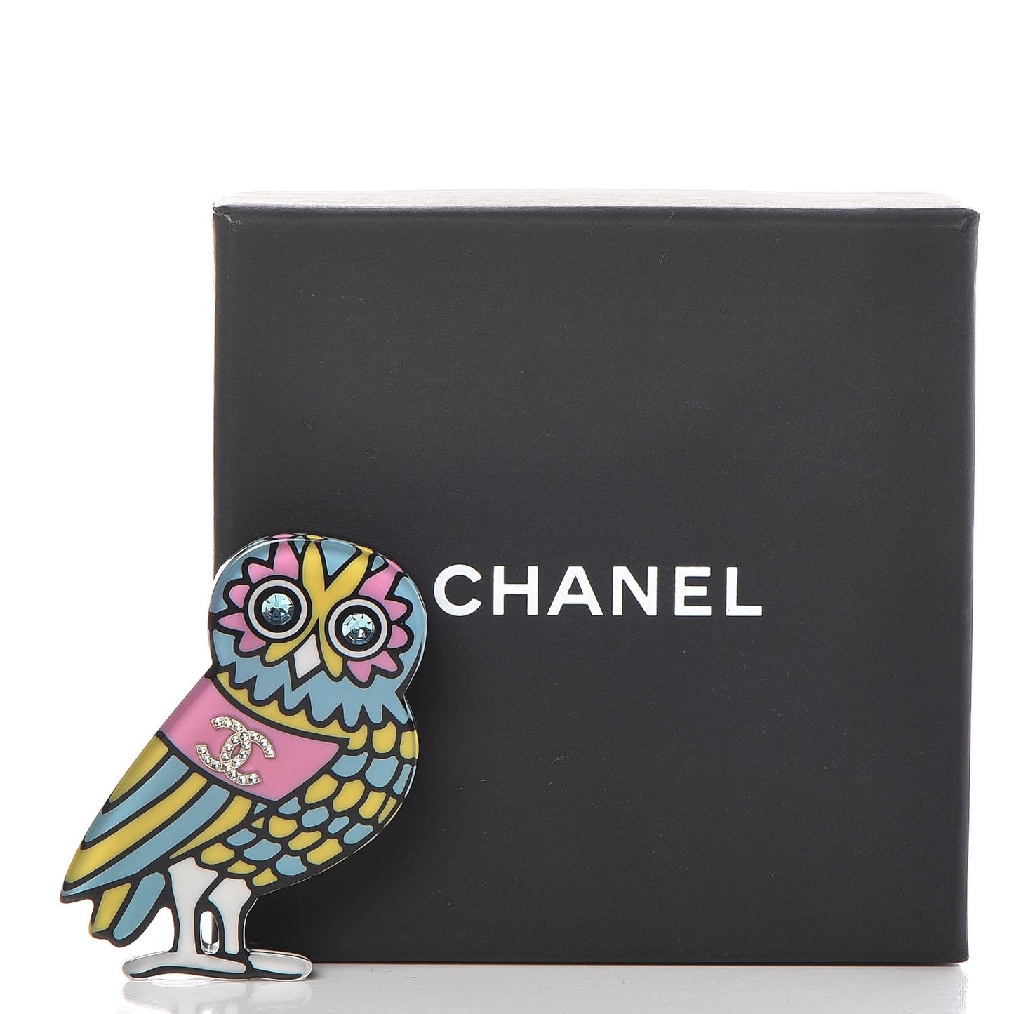 Resin Crystal Owl CC Brooch Blue Yellow Golden