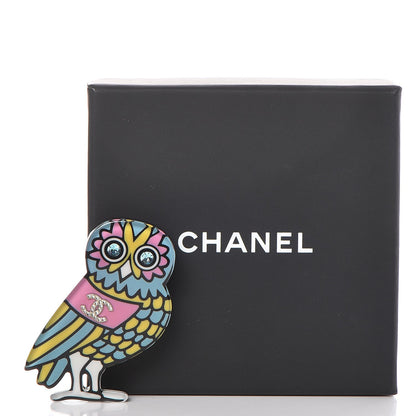 Chanel Resin Crystal Owl CC Brooch Blue Yellow Golden 4 of 5