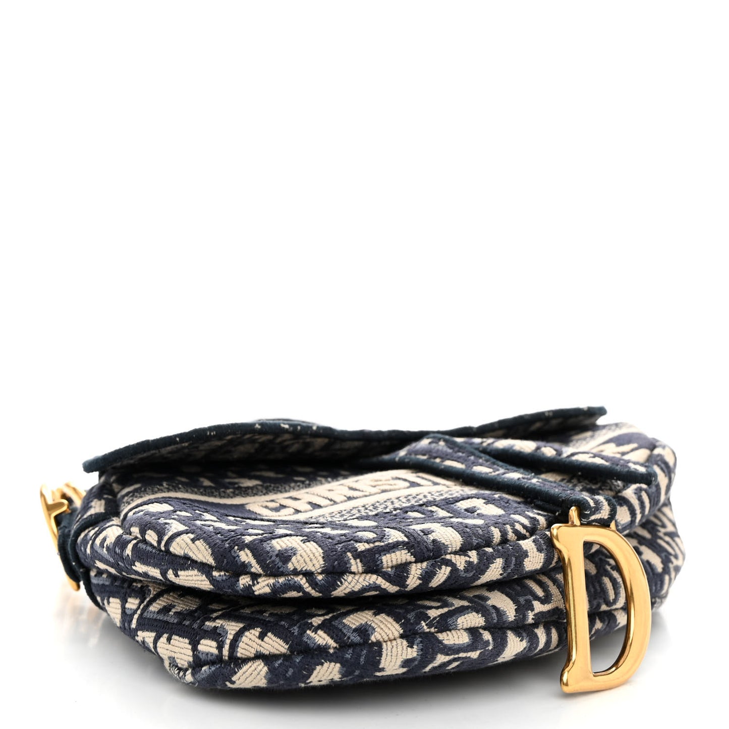 Oblique Embroidered Saddle Bag Blue