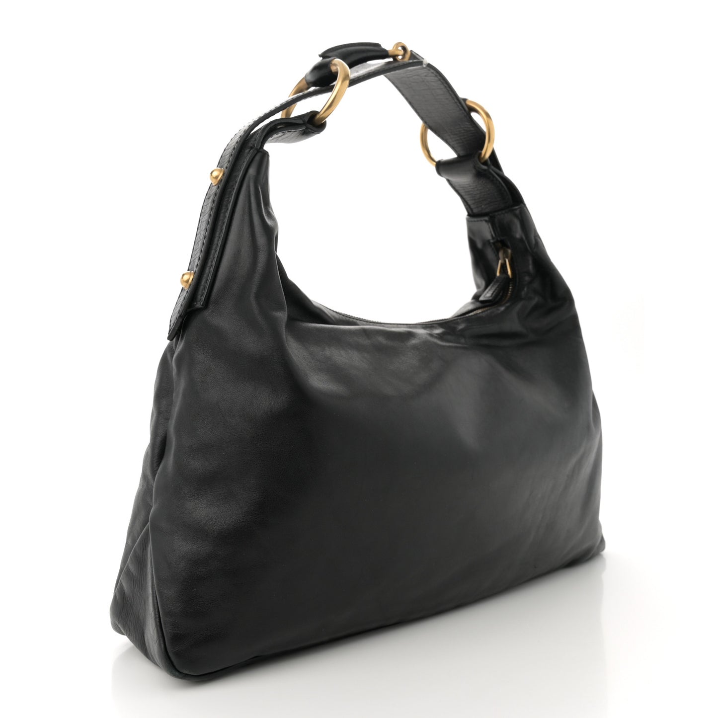 Calfskin Medium Horsebit Chain Hobo Black