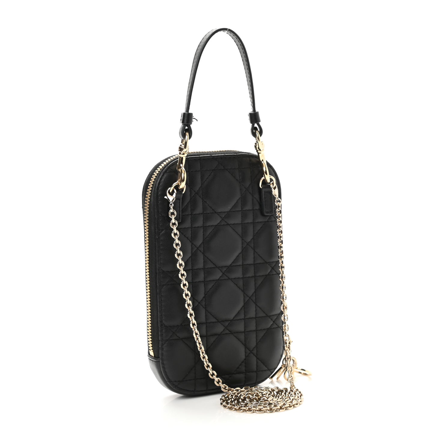 Lambskin Cannage Lady Dior Phone Holder Black