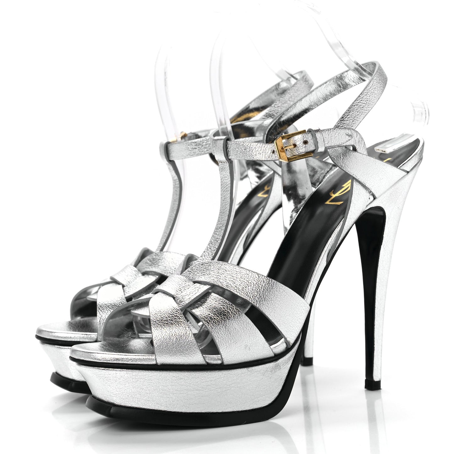 Metallic Calfskin Tribute 105 Platform Sandals 40.5 Silver