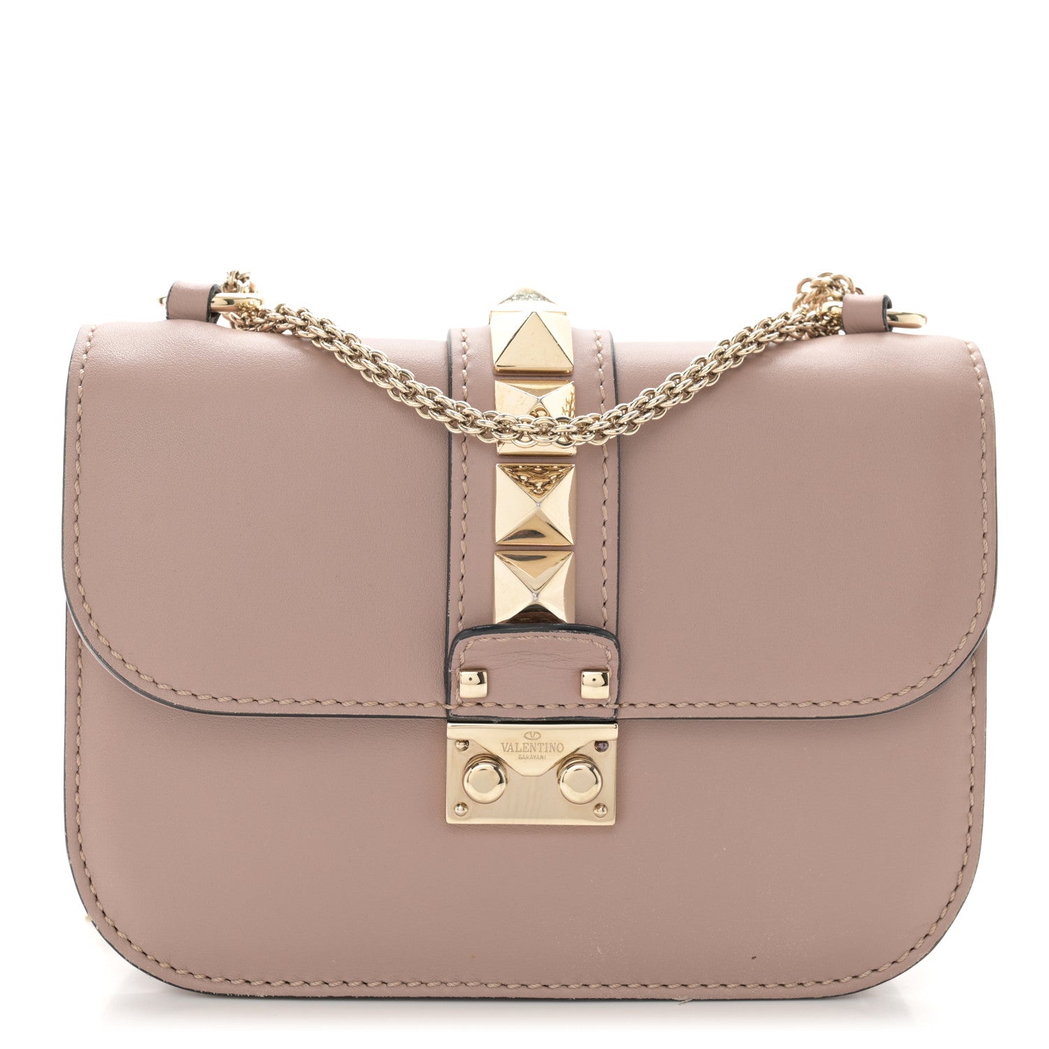 Valentino Garavani Vitello Small Glam Lock Rockstud Flap Poudre 1 of 10
