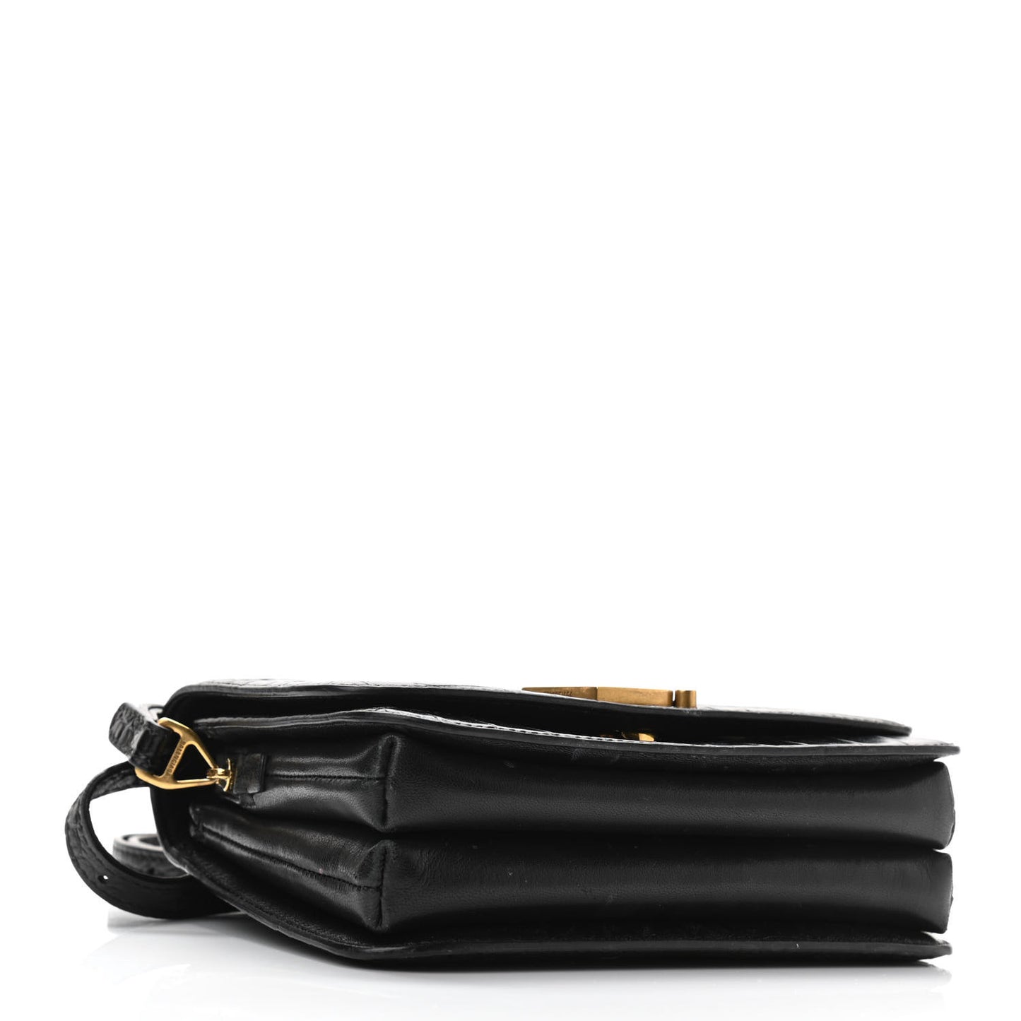 Shiny Calfskin Crocodile Embossed Small B Bag Black