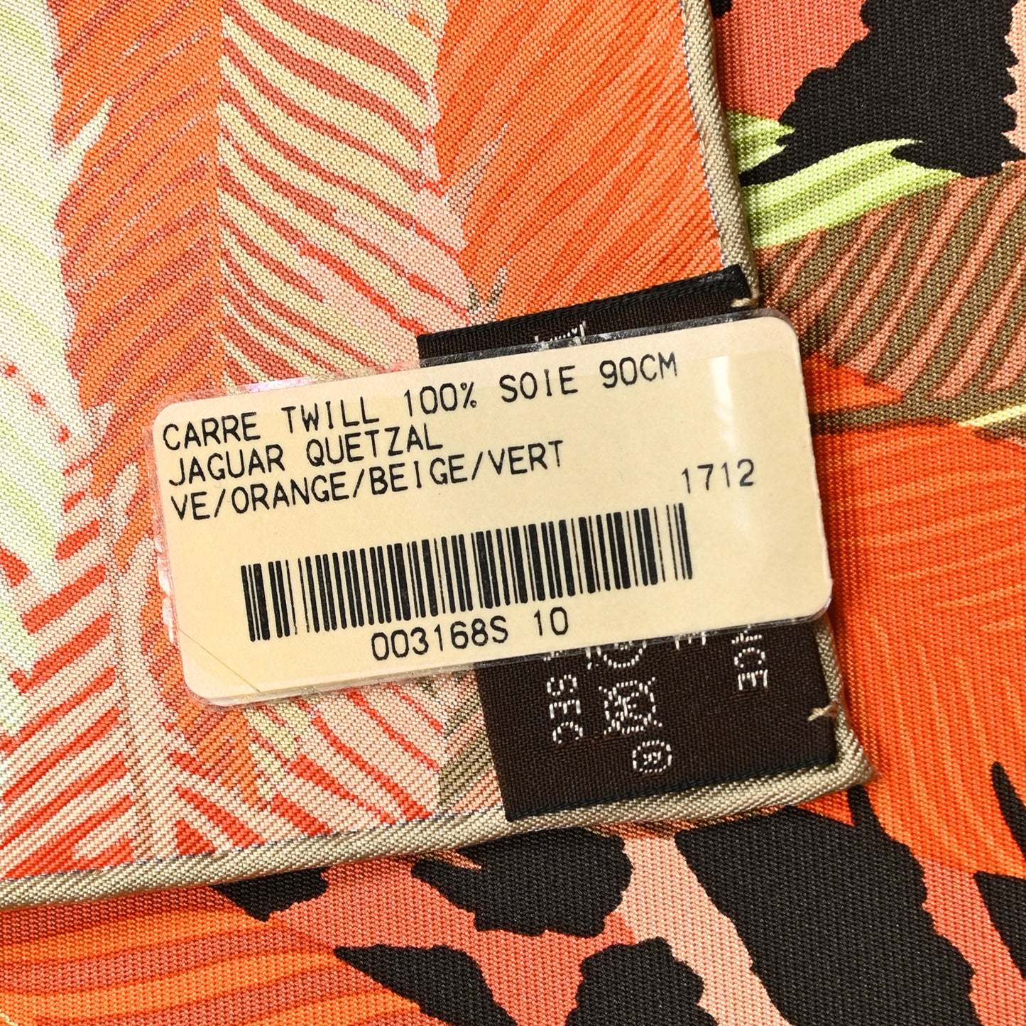 Silk Jaguar Quetzal Scarf 90 Orange Beige Vert