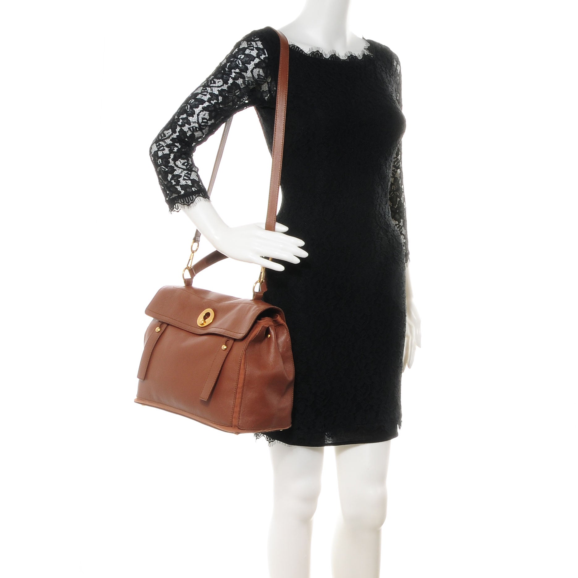 Saint Laurent Leather Canvas Medium Muse Two Cognac 2 of 7
