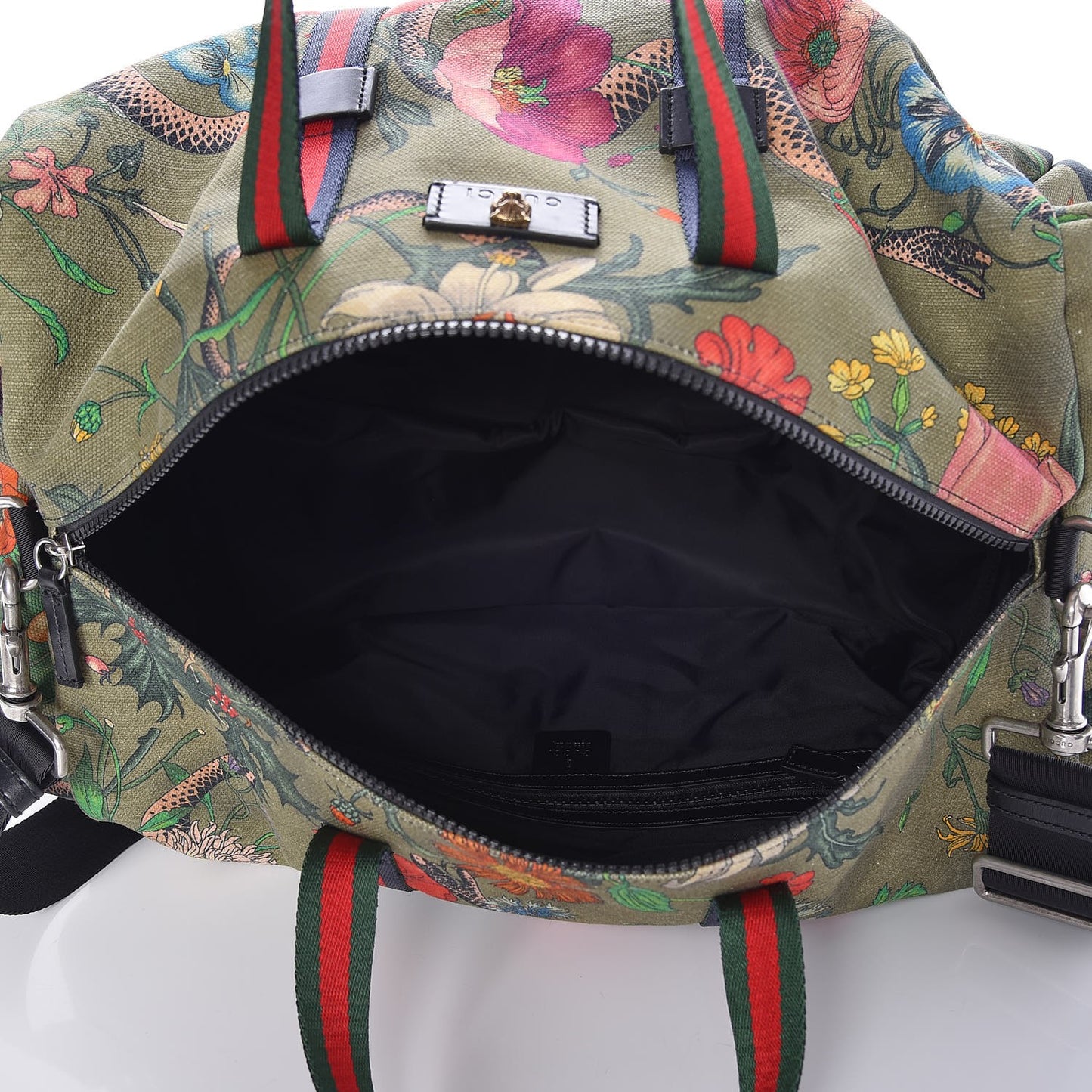 Canvas Web Floral Animal Large Carry On Duffle Khaki Green Multicolor