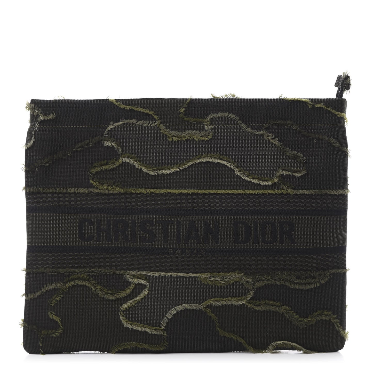 Canvas Embroidered Camouflage Medium Diordouble Zip Pouch Green