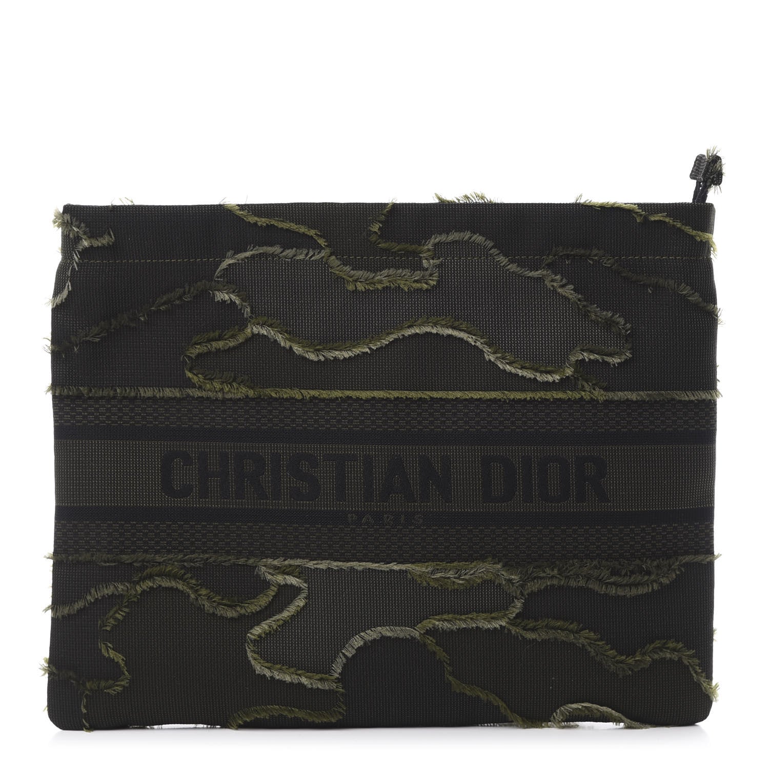 Christian Dior Canvas Embroidered Camouflage Medium Diordouble Zip Pouch Green 1 of 10