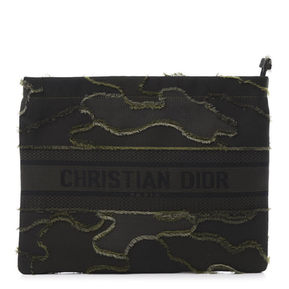 Christian Dior Canvas Embroidered Camouflage Medium Diordouble Zip Pouch Green 1 of 10
