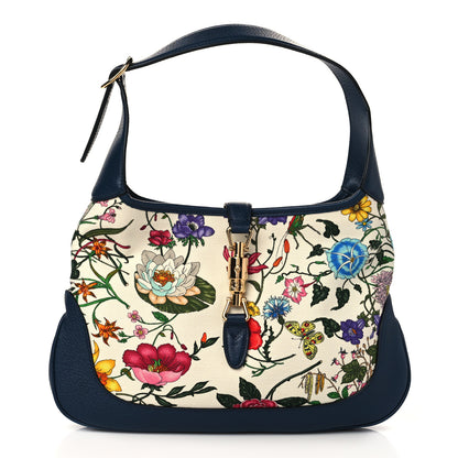 Gucci Canvas Flora Medium Jackie Hobo Blue Agata 1 of 7