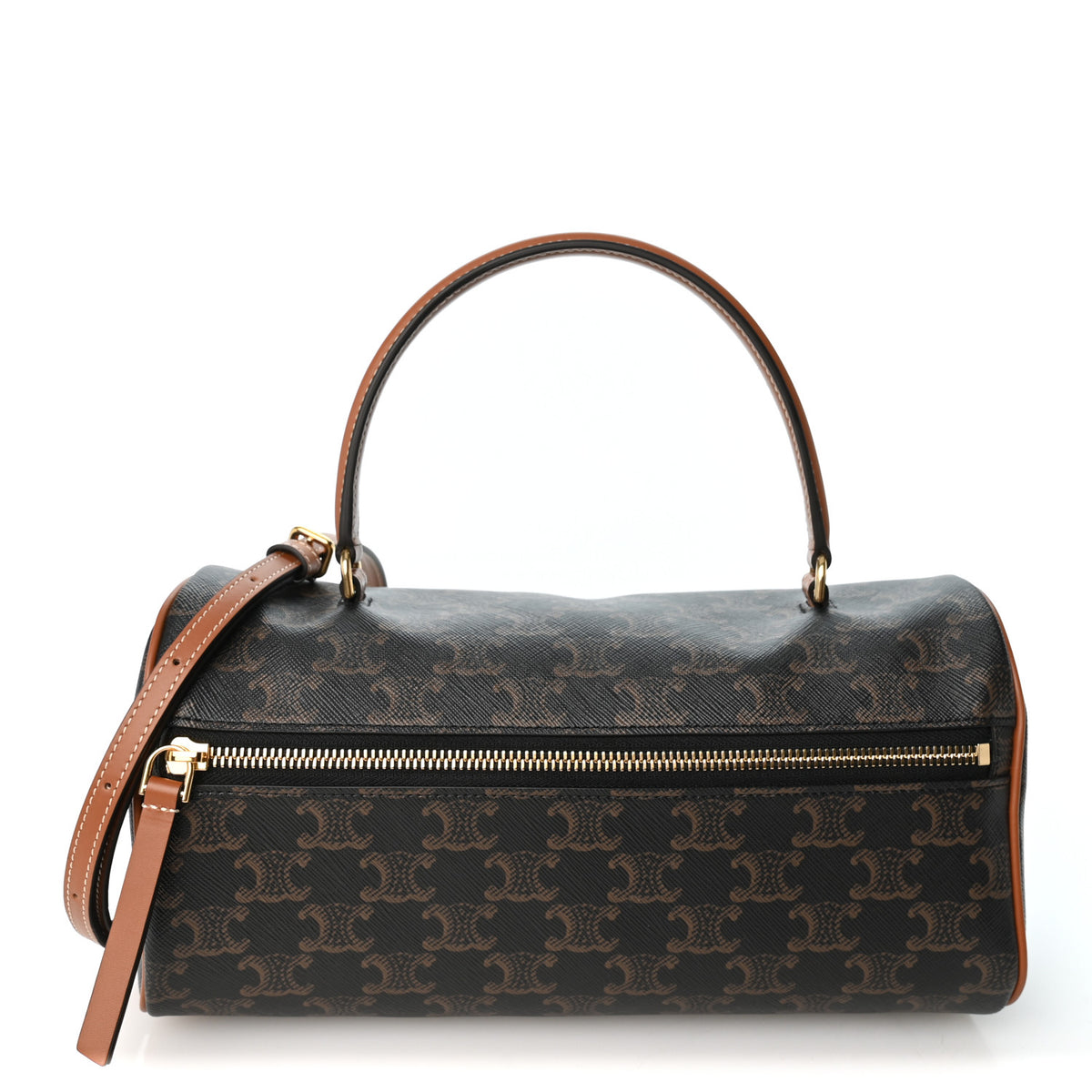 Celine Triomphe Canvas Calfskin Cylinder Bag Tan 1 of 9