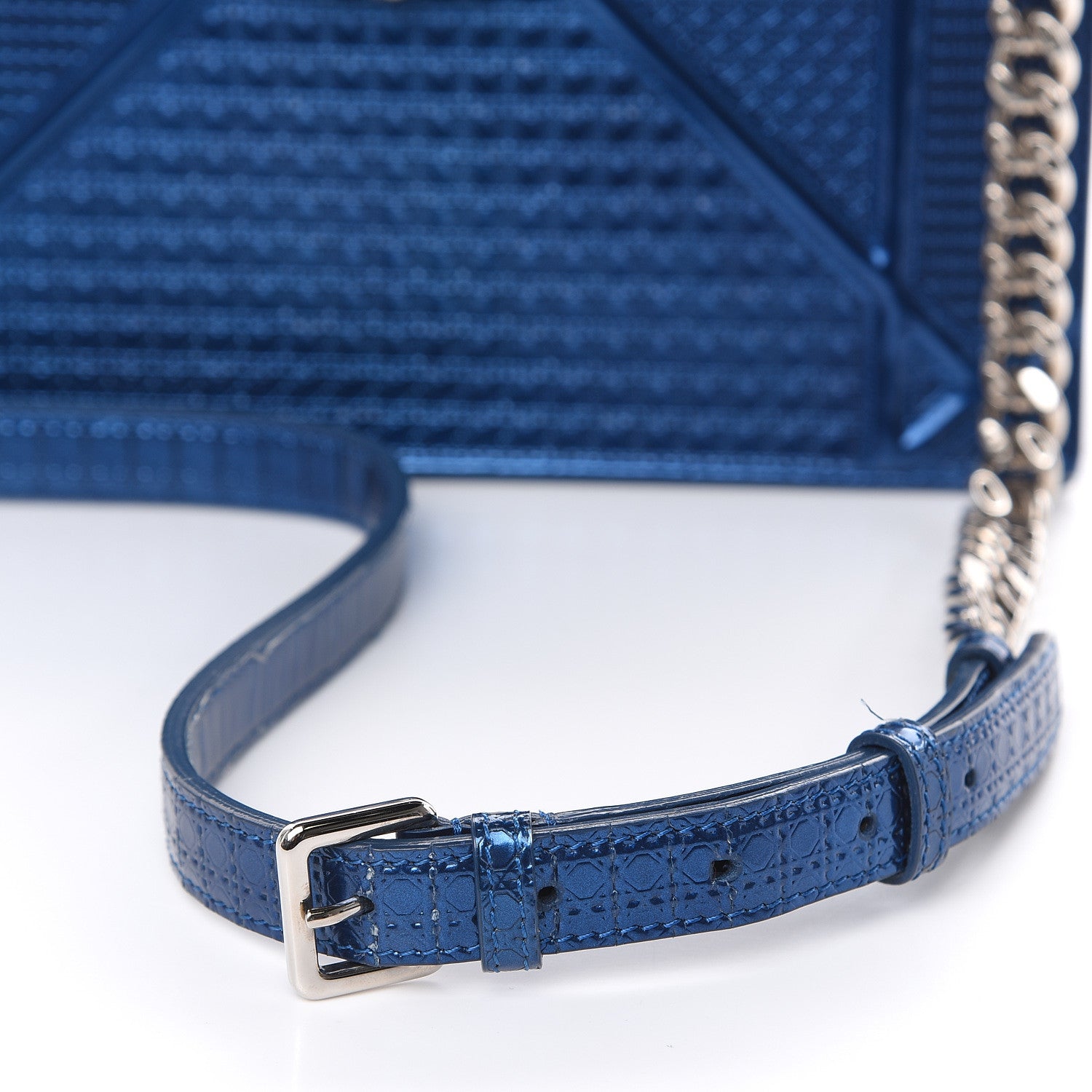 Christian Dior Metallic Patent Micro-Cannage Medium Diorama Flap Bag Blue 14 of 17