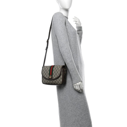 Gucci GG Supreme Monogram Textured Dollar Calfskin Web Studded Mini Ophidia Flap Shoulder Bag Beige Ebony New Acero 2 of 10