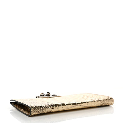 Alexander McQueen Metallic Calfskin Crocodile Embossed Knuckle Flat Clutch Gold 3 of 8