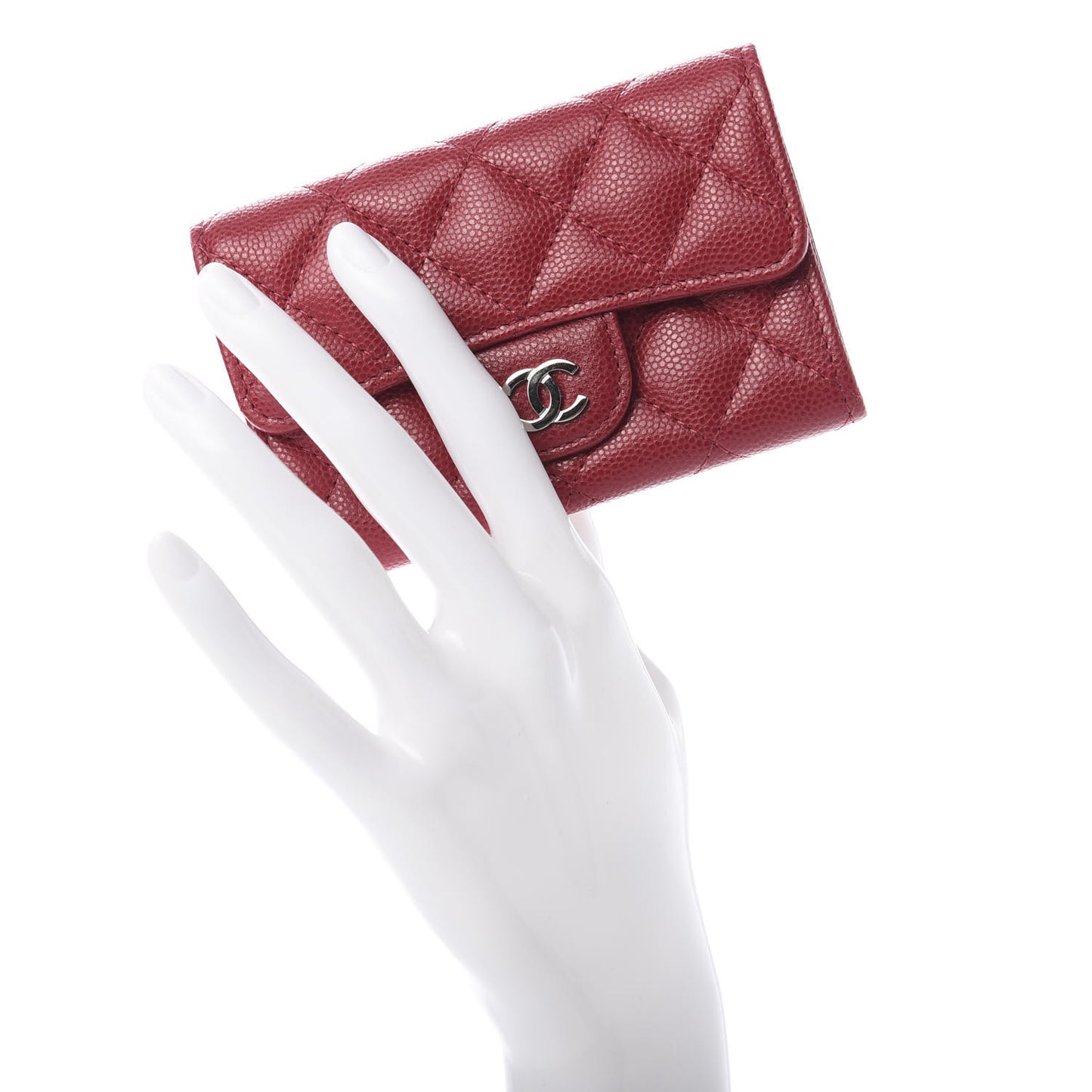 Caviar Quilted Flap Card Holder Wallet Red