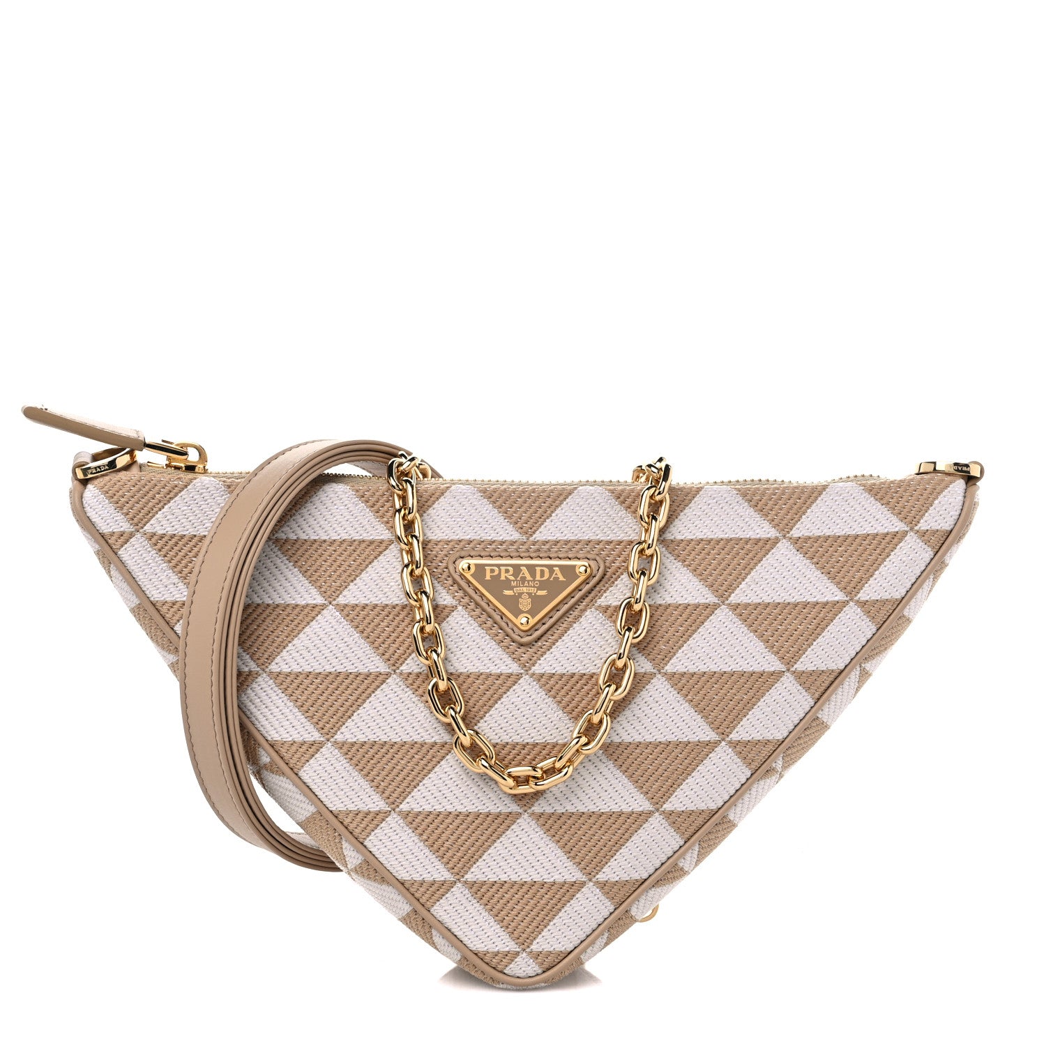 Prada Jacquard Triangolo Symbole Embroidered Mini Triangle Bag Corda Talco 1 of 9