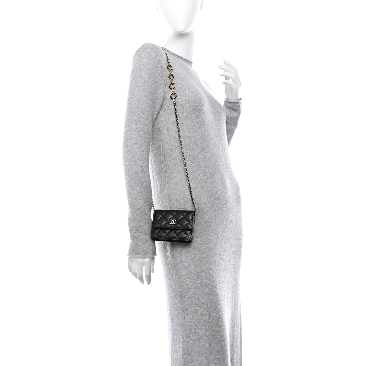 Caviar Quilted Miss Coco Clutch With Chain Black