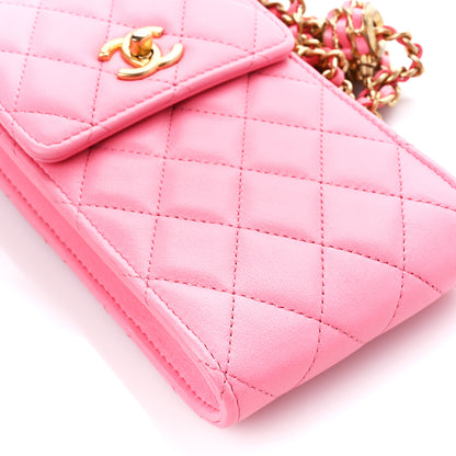 Chanel Lambskin Quilted Pearl Crush Phone Holder With Chain Pink 10 of 12