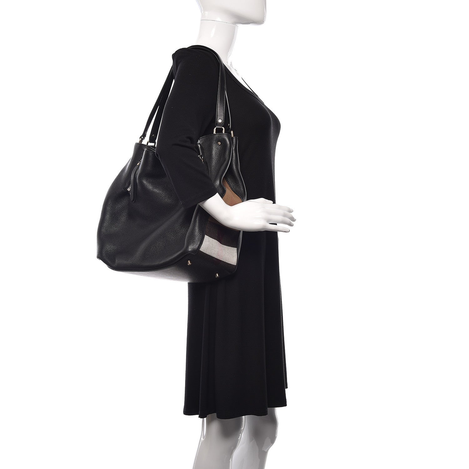 Burberry Grainy Calfskin House Check Medium Maidstone Black 2 of 14