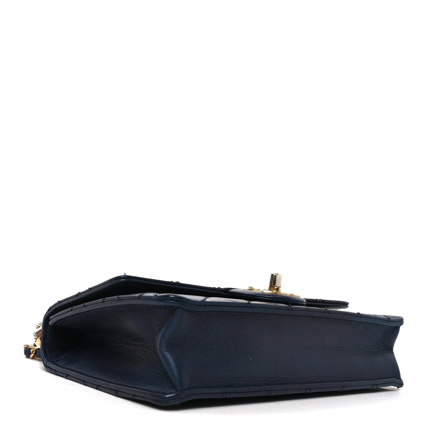 Iridescent Lambskin Quilted Small Chic Pearls Flap Blue