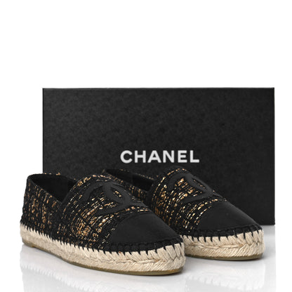 Chanel Metallic Tweed Grosgrain CC Espadrilles 37 Black Gold 10 of 10