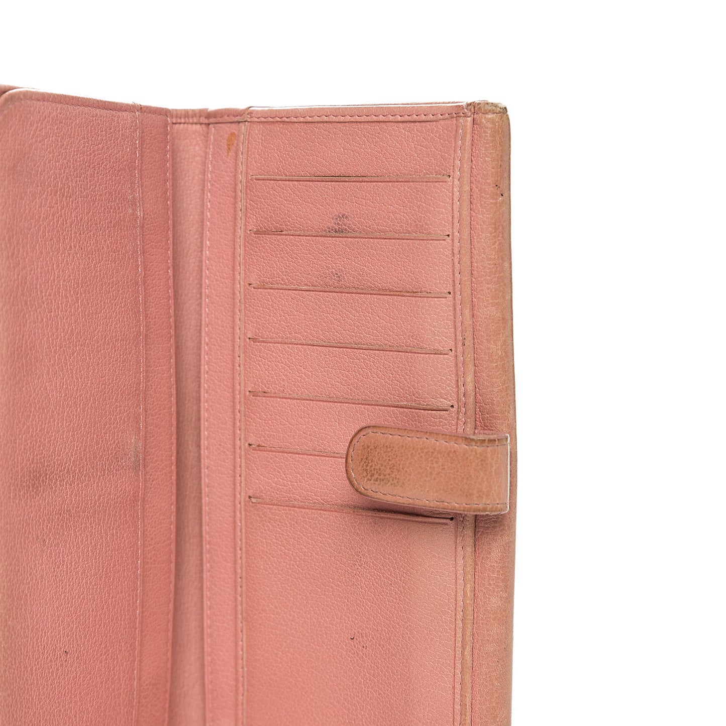 Goatskin Camellia Embossed Flap Wallet Pink