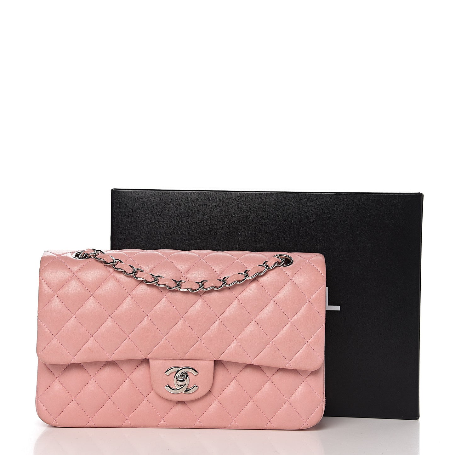 Lambskin Quilted Medium Double Flap Light Pink