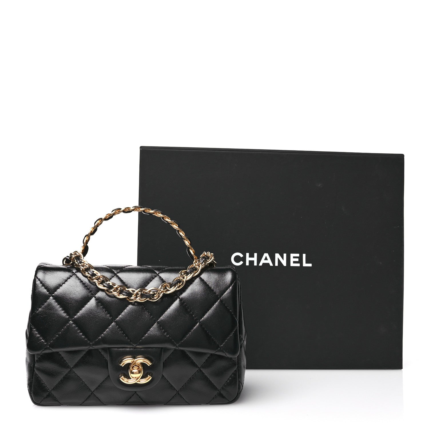 Chanel Shiny Lambskin Quilted Golden Links Top Handle Flap Black 10 of 10