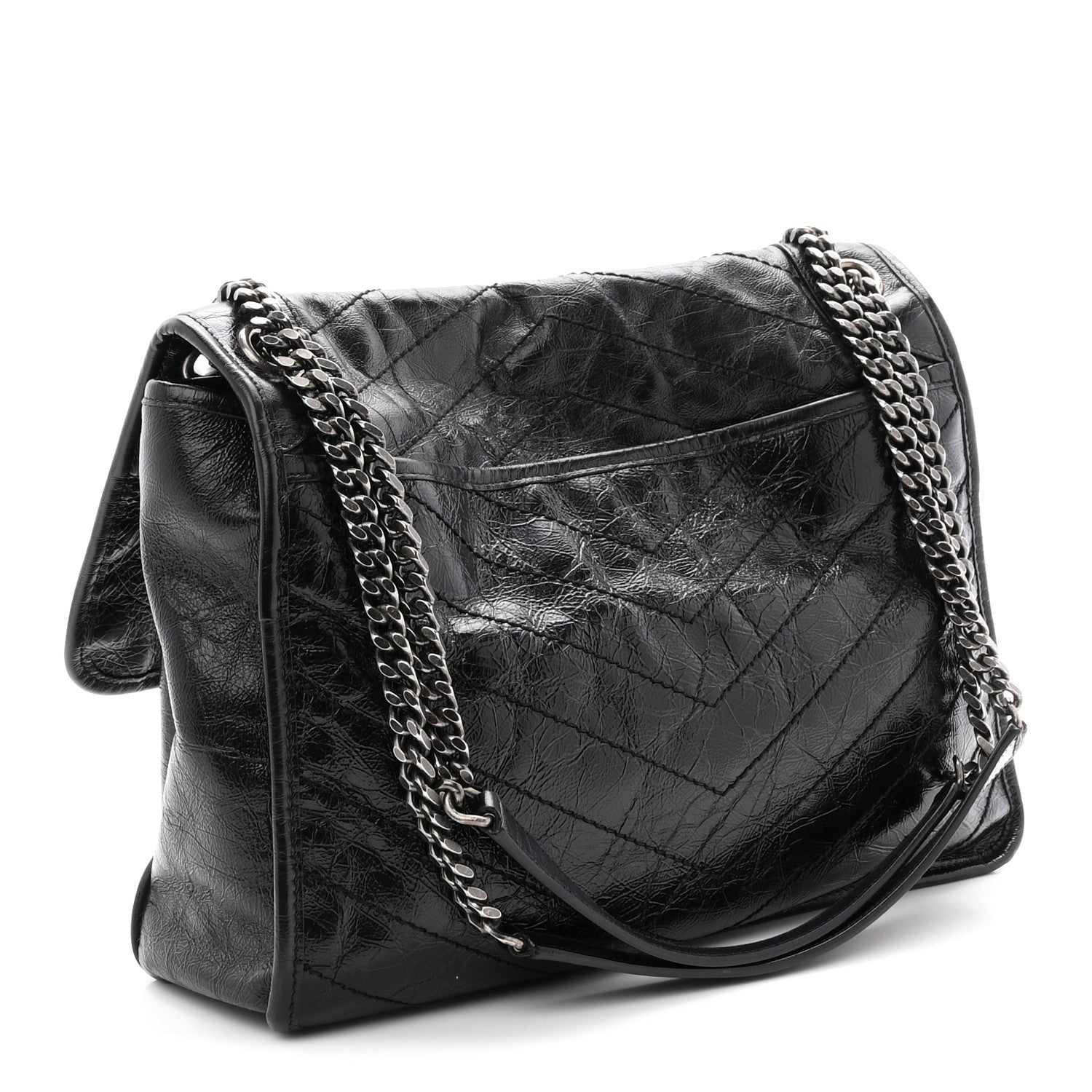 Saint Laurent Crinkled Calfskin Matelasse Monogram Large Niki Chain Satchel Black 3 of 11