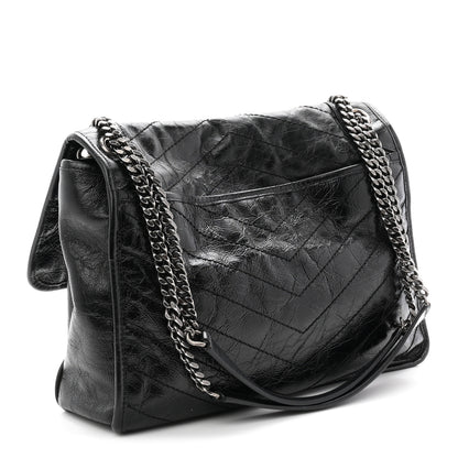 Saint Laurent Crinkled Calfskin Matelasse Monogram Large Niki Chain Satchel Black 3 of 11
