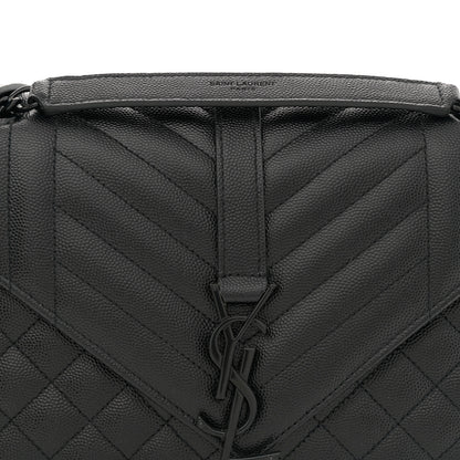 Saint Laurent Grain De Poudre Textured Mixed Matelasse Triquilt Medium Monogram Monochrome Satchel Black 7 of 11