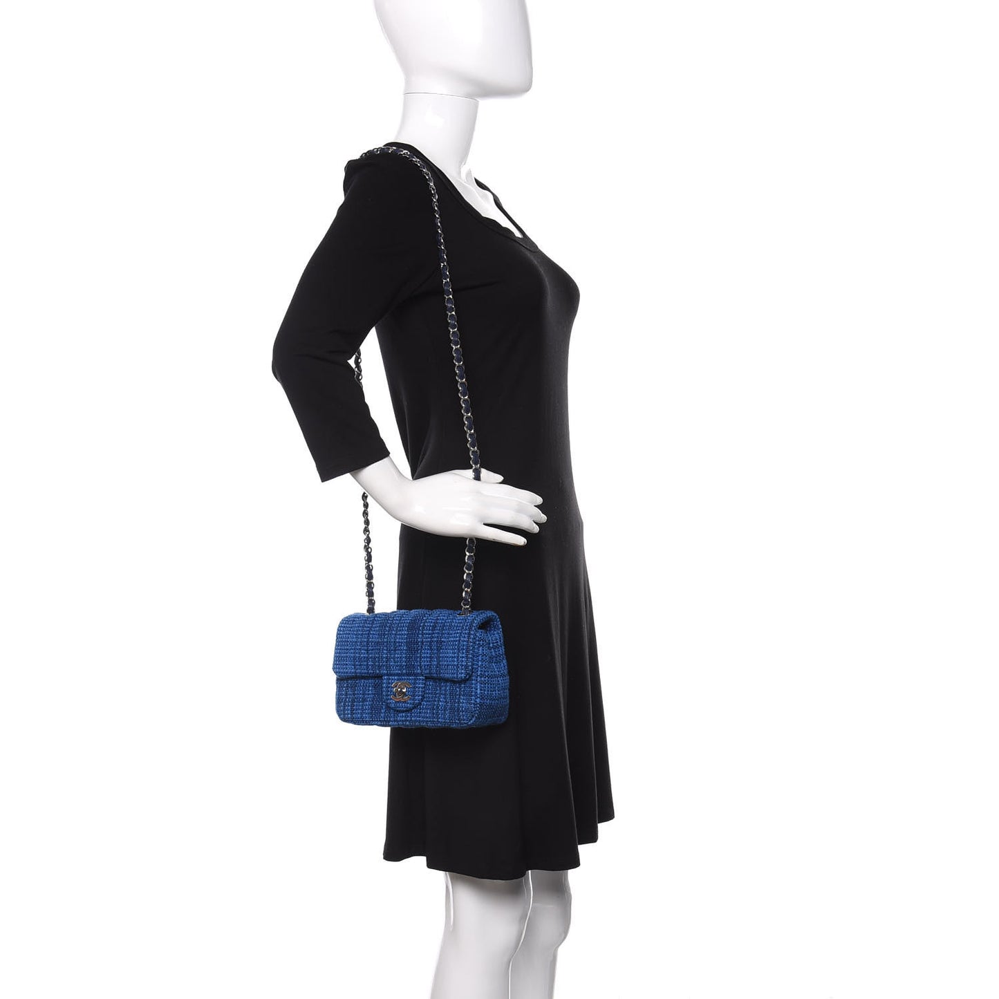 Tweed Quilted Mini Rectangular Flap Navy Blue