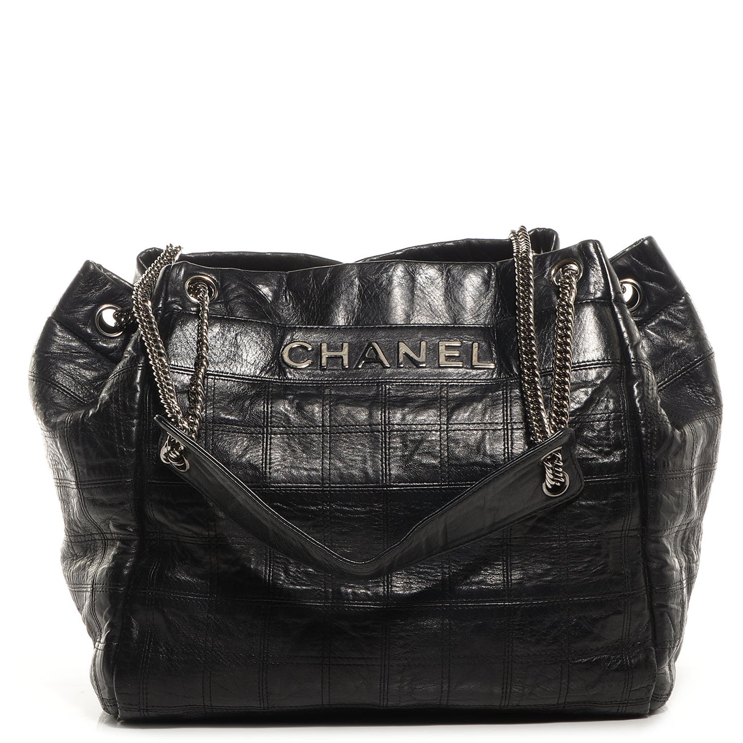 Lambskin Square Stitched Lax Accordion Shoulder Bag Black
