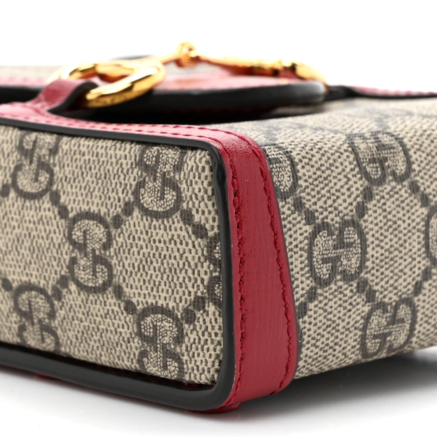 GG Supreme Monogram Azalea Calfskin Horsebit 1955 Crossbody Bag Beige Ebony New Cherry Red