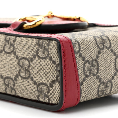 Gucci GG Supreme Monogram Azalea Calfskin Horsebit 1955 Crossbody Bag Beige Ebony New Cherry Red 10 of 11