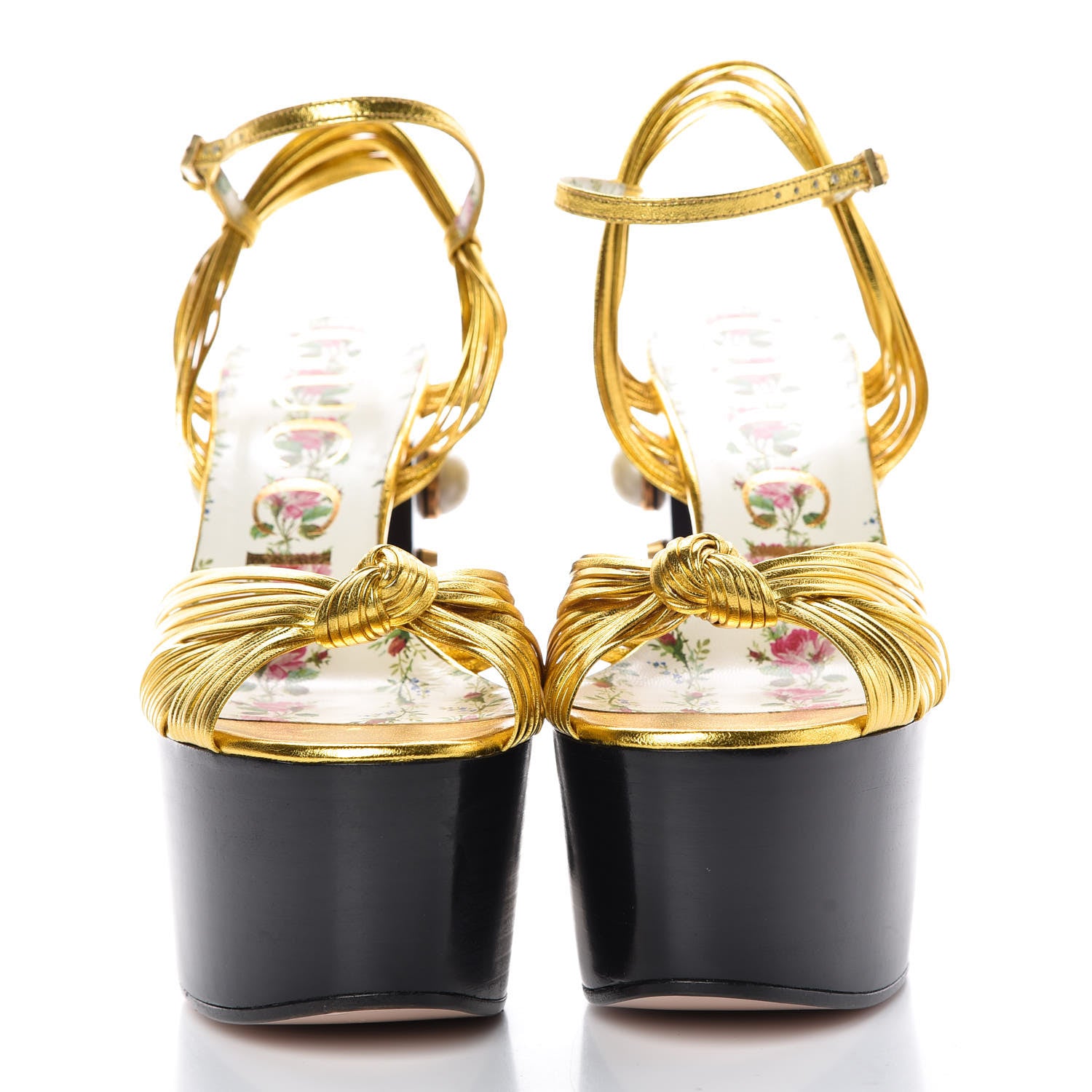 Gucci Malaga Kid Pearl Knot Platform Sandals 36.5 Black Gold 2 of 8