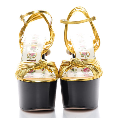 Gucci Malaga Kid Pearl Knot Platform Sandals 36.5 Black Gold 2 of 8