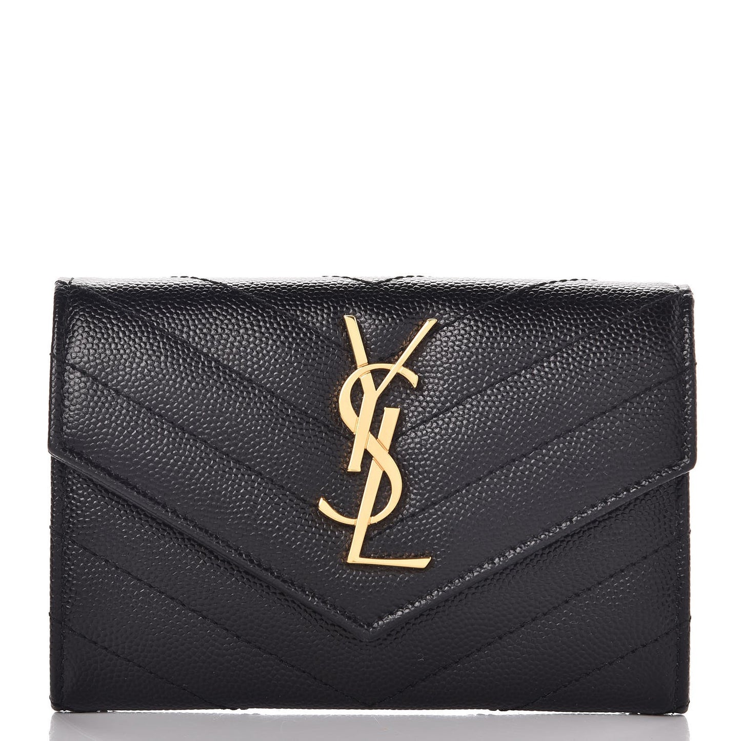 Grain De Poudre Matelasse Chevron Small Monogram Envelope Wallet Black