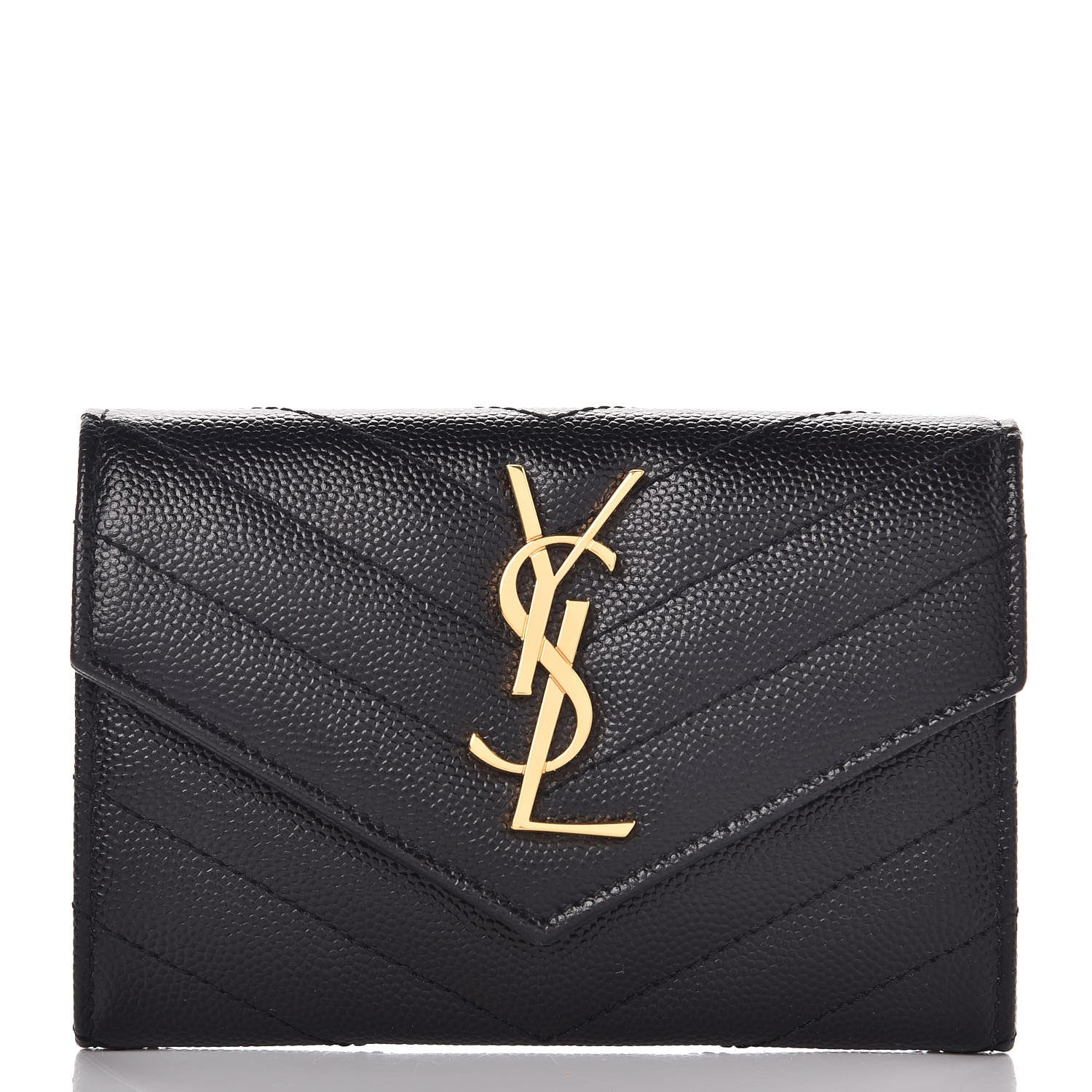 Saint Laurent Grain De Poudre Matelasse Chevron Small Monogram Envelope Wallet Black 1 of 7