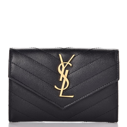 Saint Laurent Grain De Poudre Matelasse Chevron Small Monogram Envelope Wallet Black 1 of 7