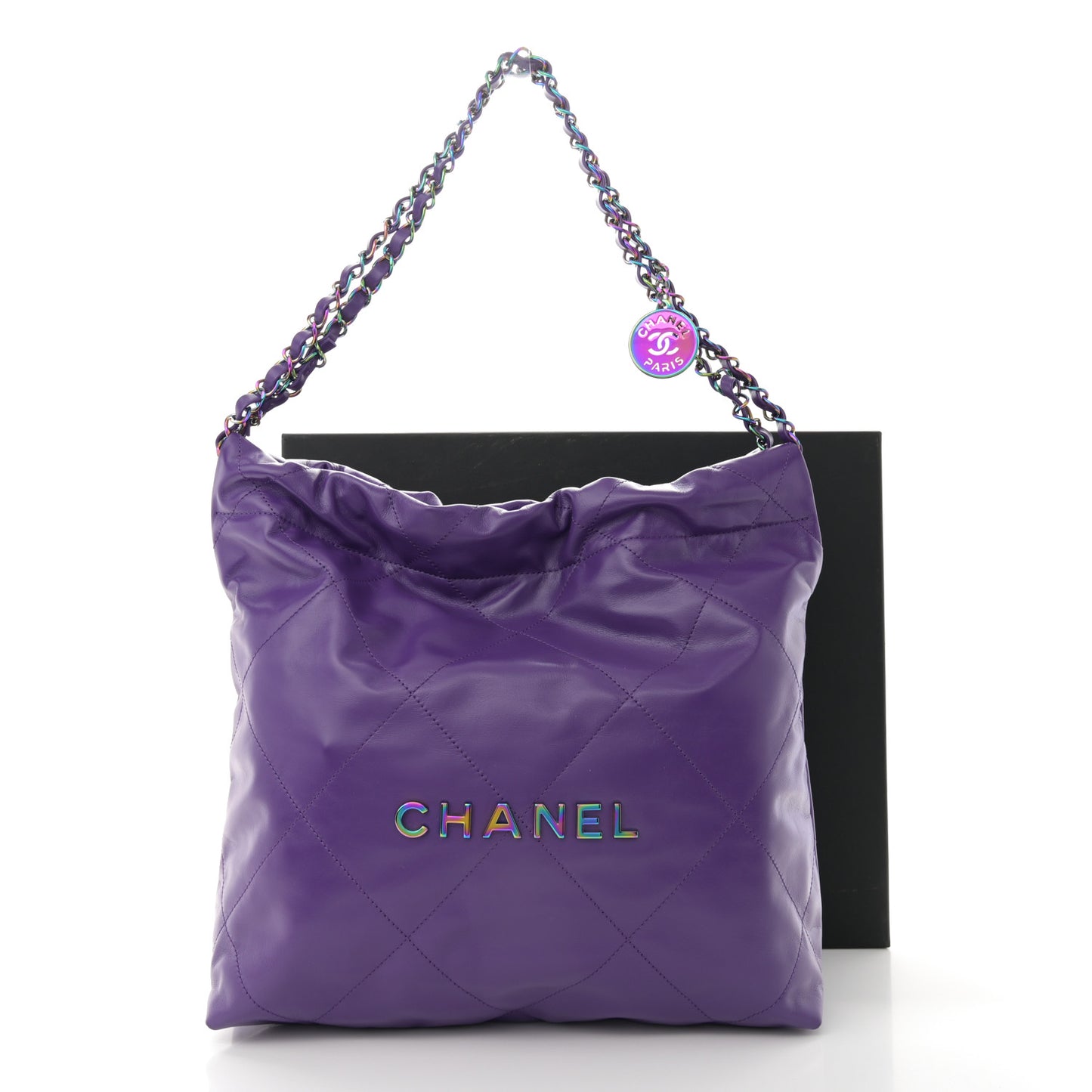Shiny Calfskin Quilted Rainbow Small Chanel 22 Purple