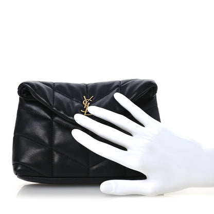 Saint Laurent Lambskin Monogram Loulou Puffer Pouch Clutch Black 2 of 13
