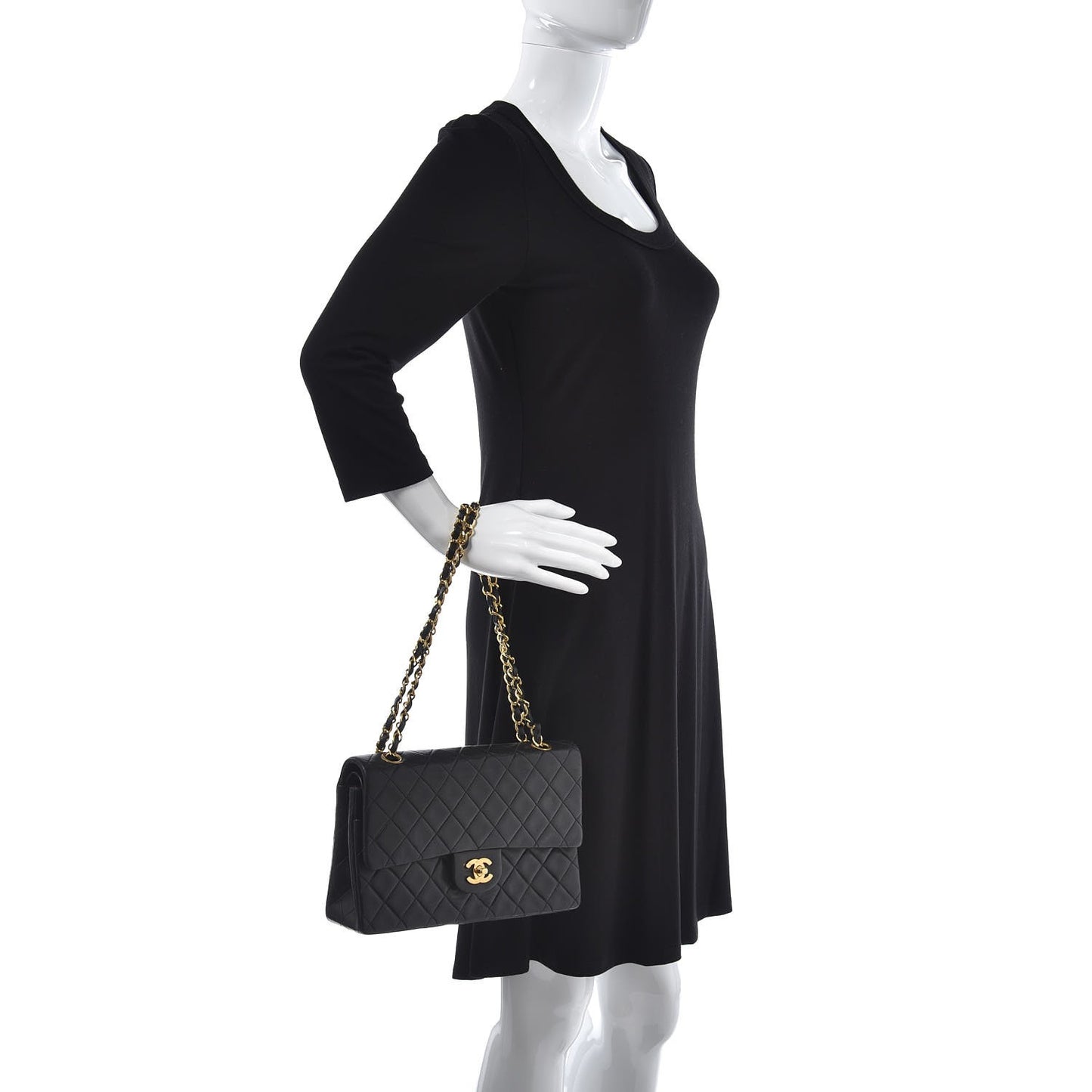 Lambskin Quilted Medium Double Flap Bag Black