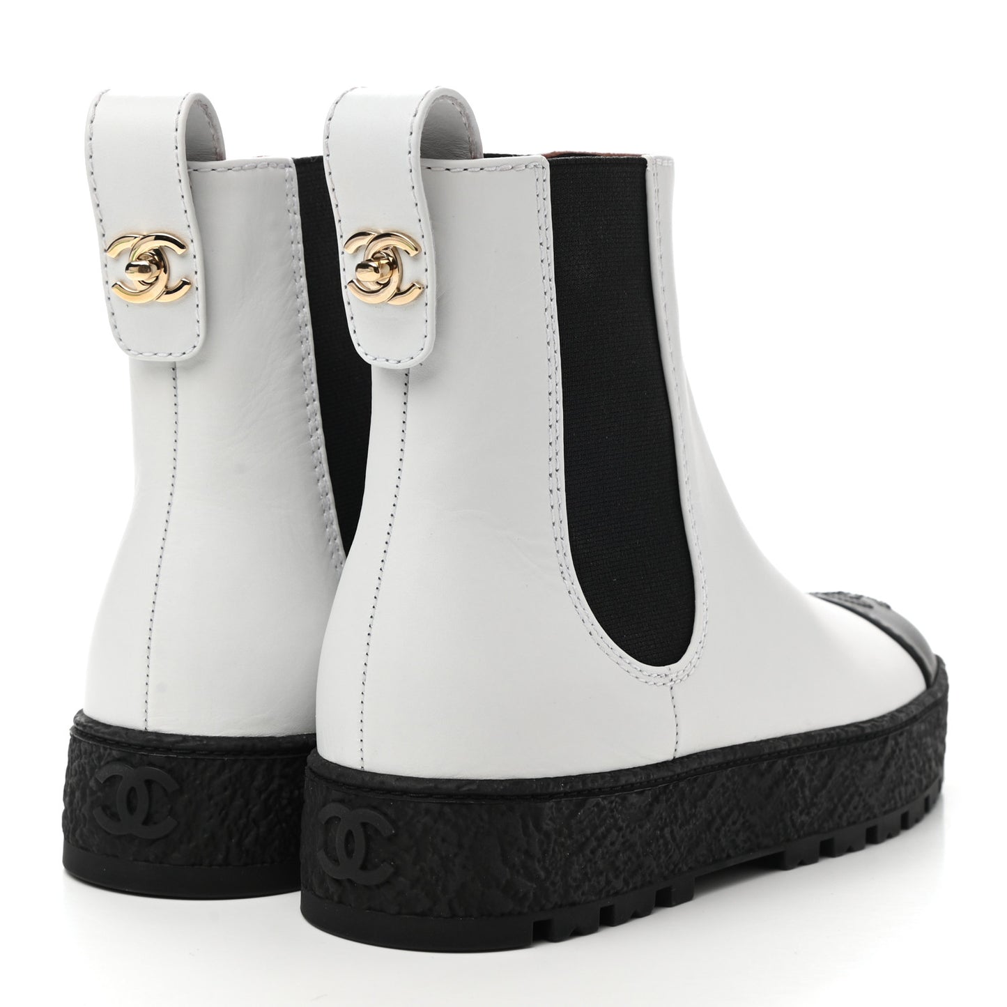 Calfskin Cap Toe CC Ankle Boots 36 White Black