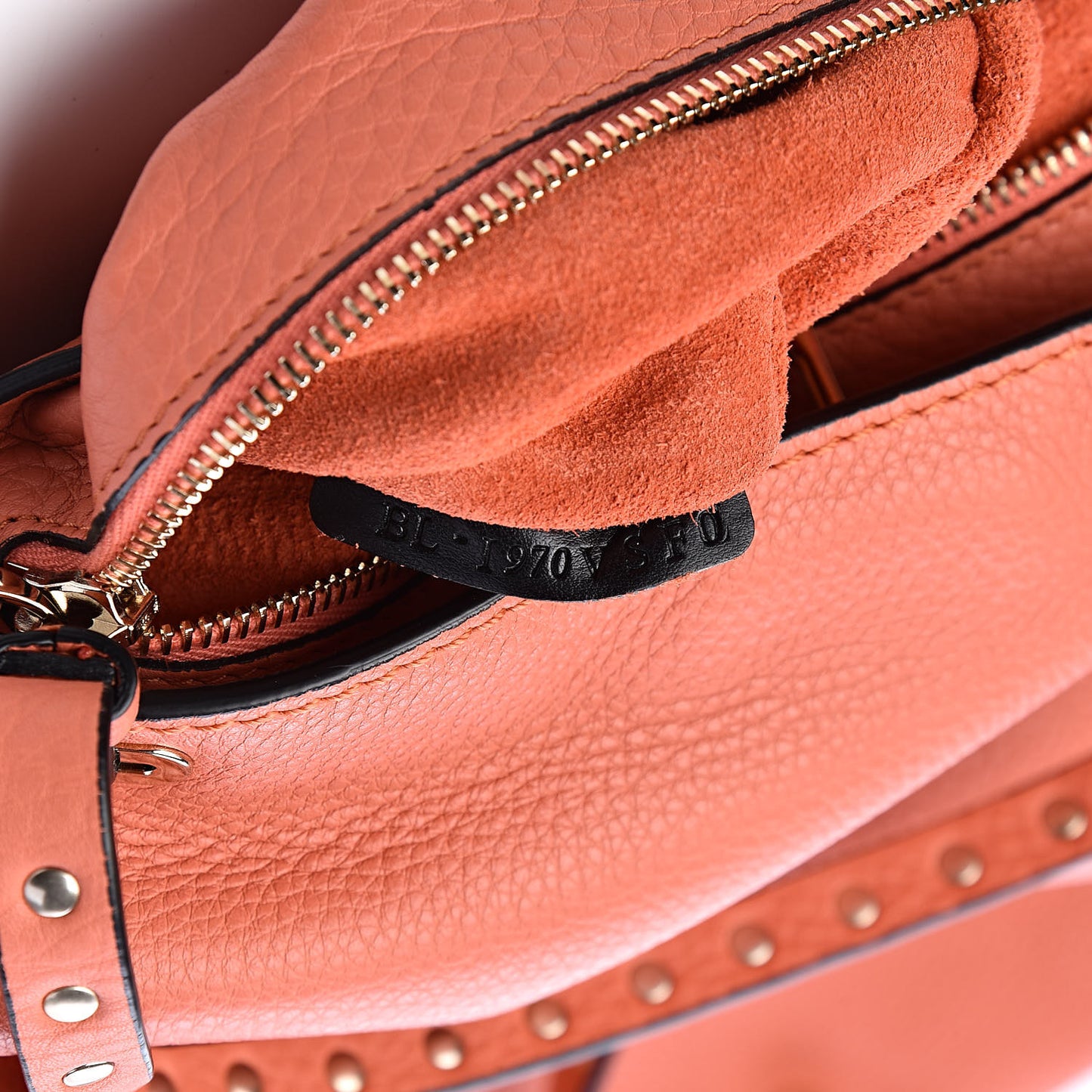 Pebbled Calfskin Medium Rockstud Tote Coral