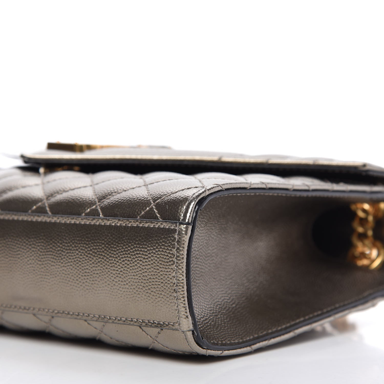 Saint Laurent Metallic Grain De Poudre Textured Mixed Matelasse Triquilt Medium Monogram Satchel Piombo 8 of 10
